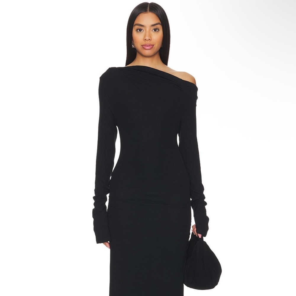 NWT SNDYS Revolve Reyna Maxi Dress Elegant Black One-Shoulder Asymmetrical Dress